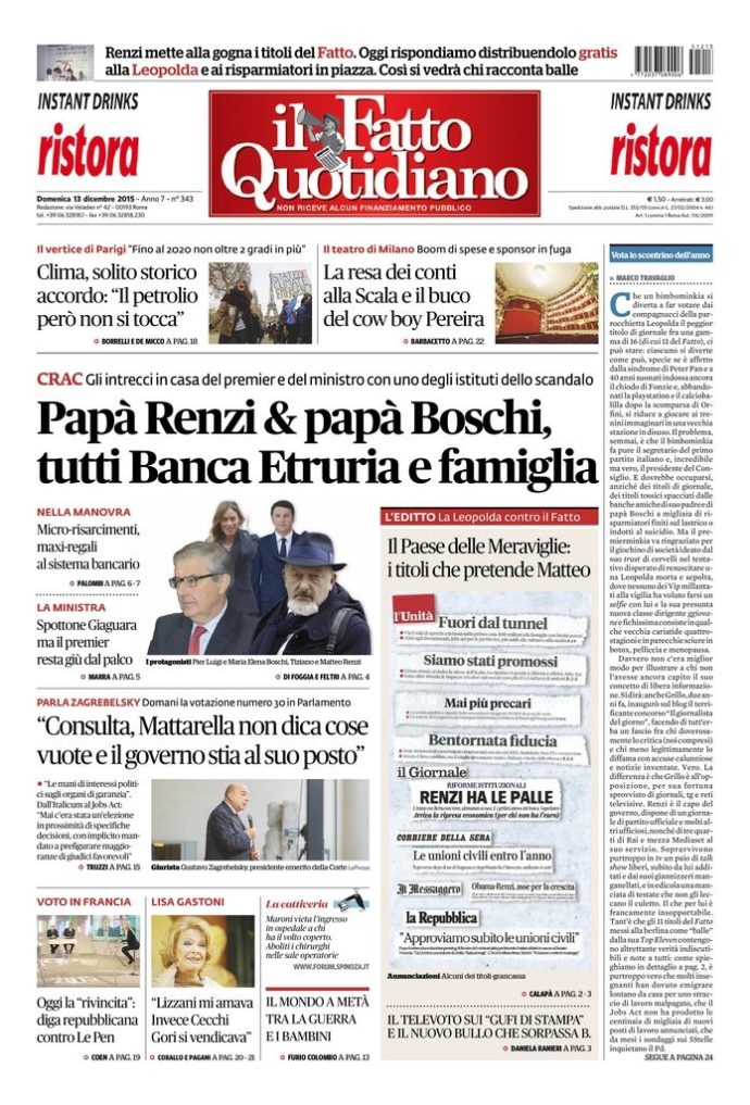 Copertina di domenica 13 dicembre 2015