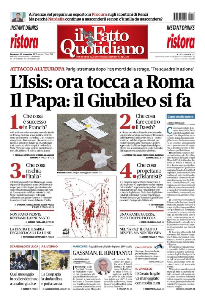 Copertina di domenica 15 novembre 2015