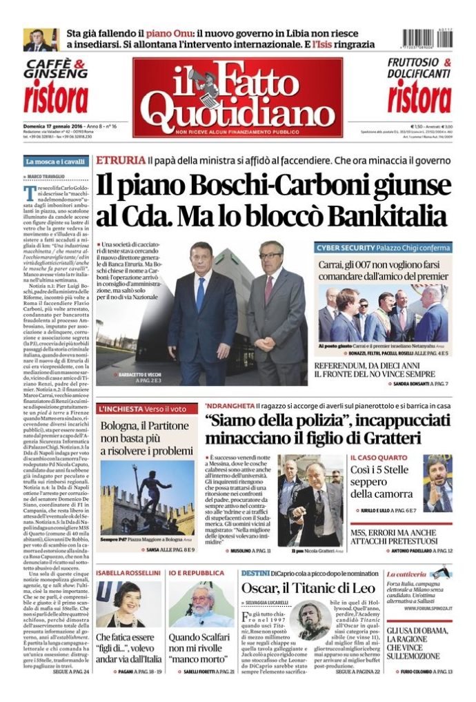 Copertina di domenica 17 gennaio 2016