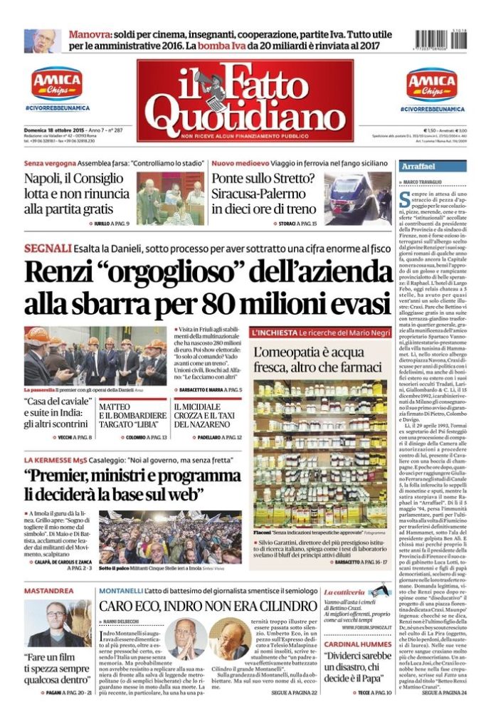 Copertina di domenica 18 ottobre 2015