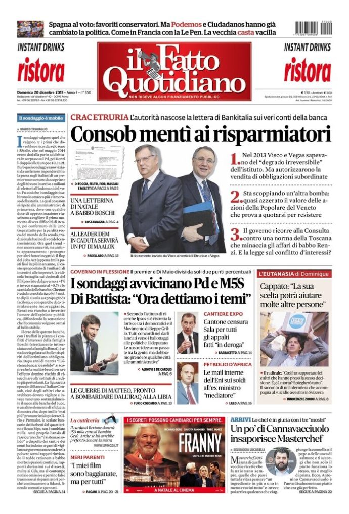 Copertina di domenica 20 dicembre 2015