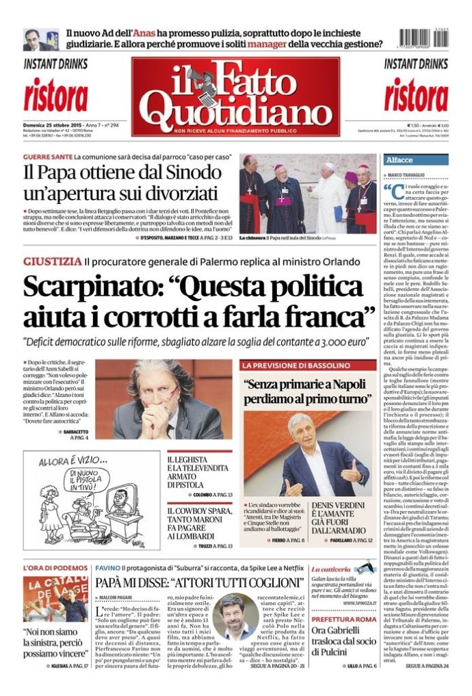 Copertina di domenica 25 ottobre 2015