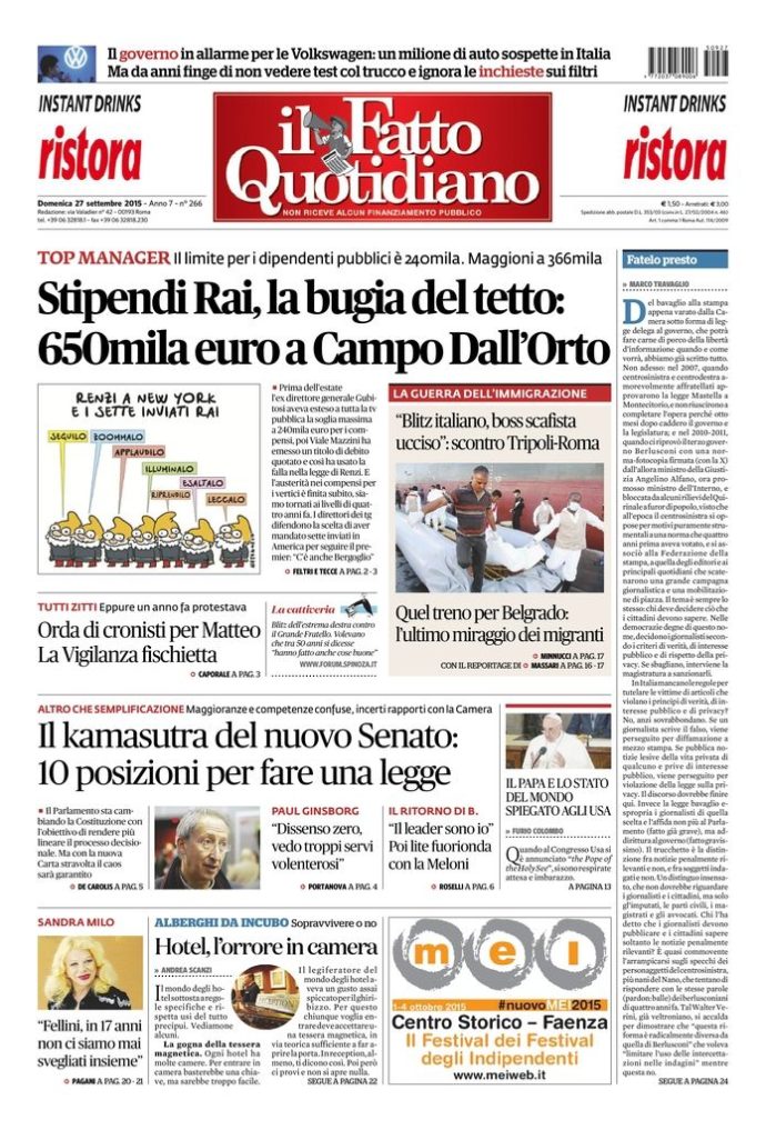 Copertina di domenica 27 settembre 2015