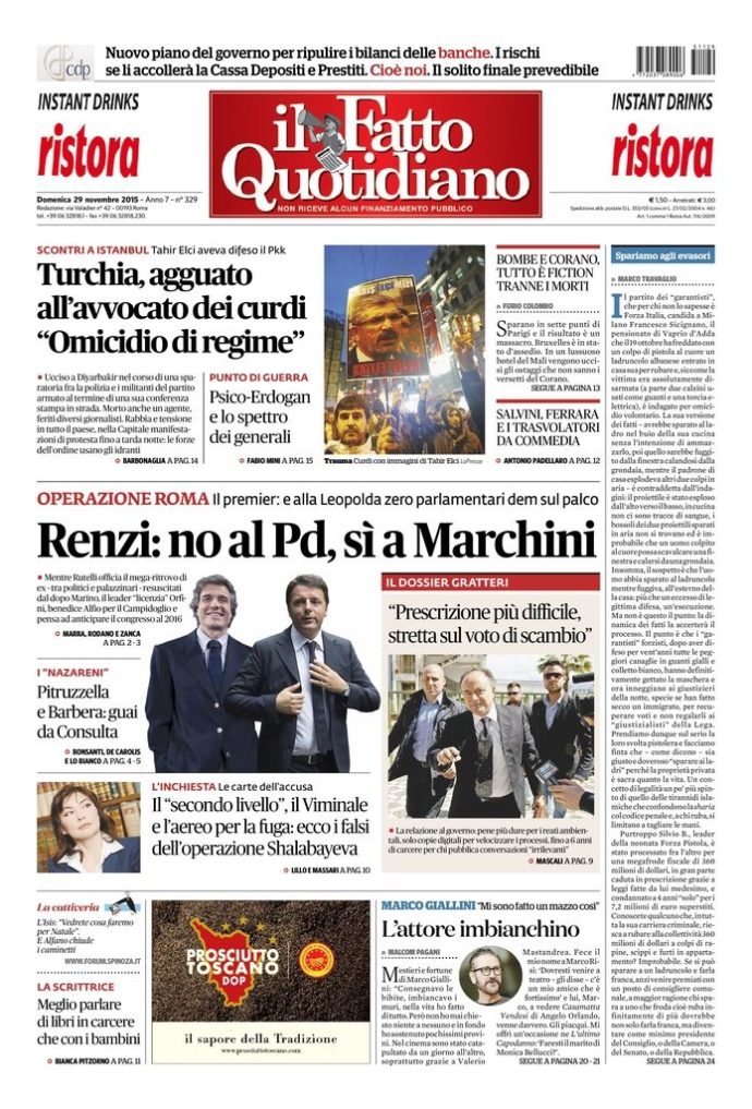 Copertina di domenica 29 novembre 2015