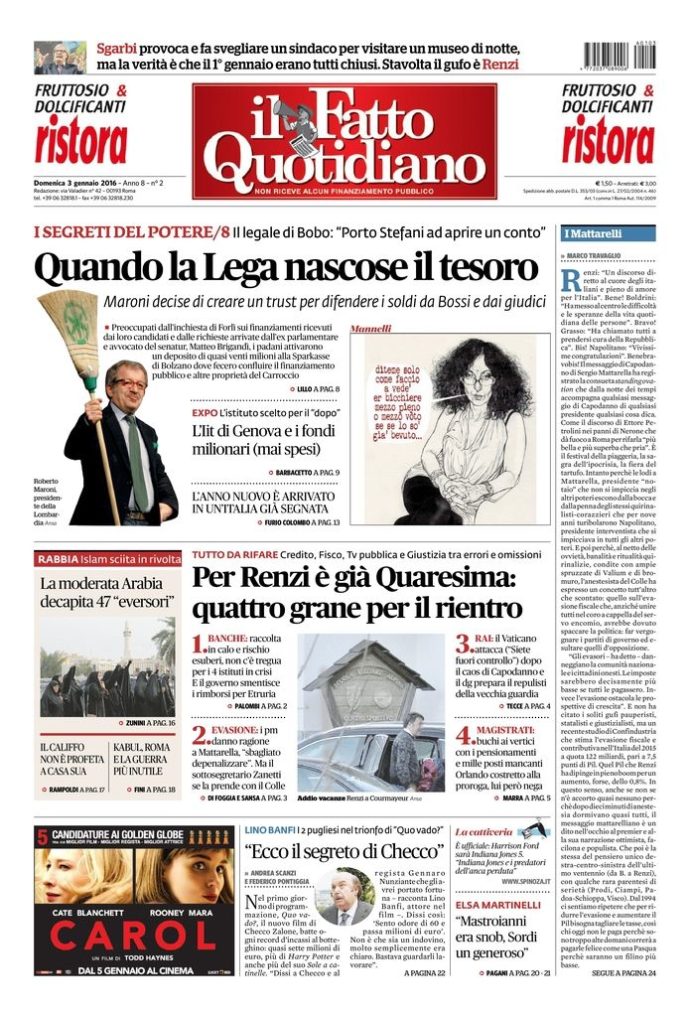 Copertina di domenica 3 gennaio 2016