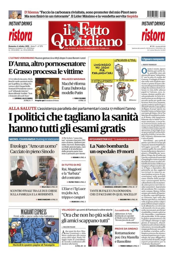 Copertina di domenica 4 ottobre 2015