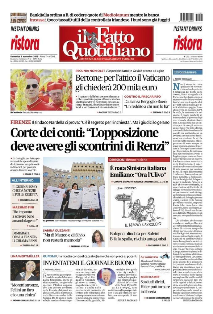 Copertina di domenica 8 novembre 2015