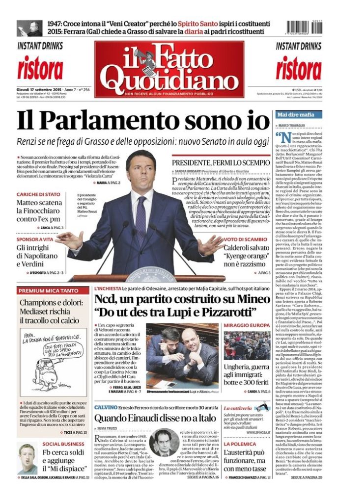 Copertina di giovedì 17 settembre 2015