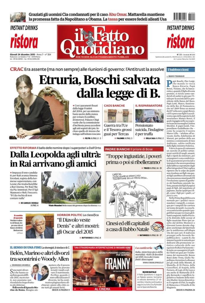 Copertina di giovedì 24 dicembre 2015