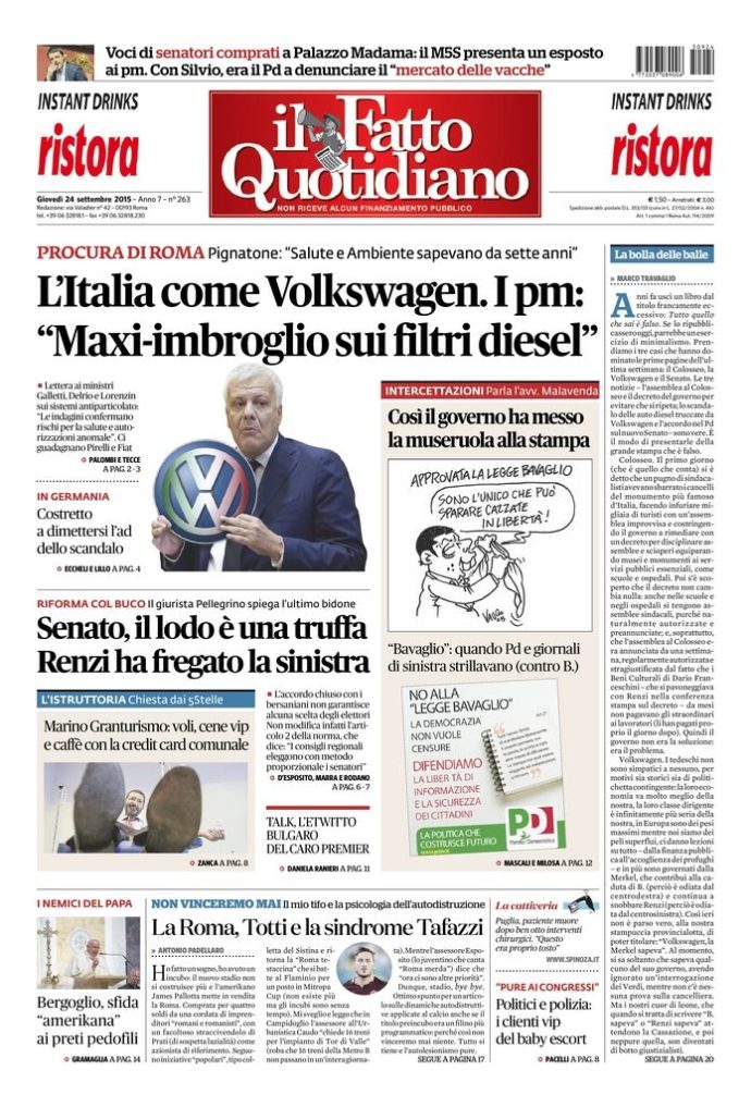 Copertina di giovedì 24 settembre 2015