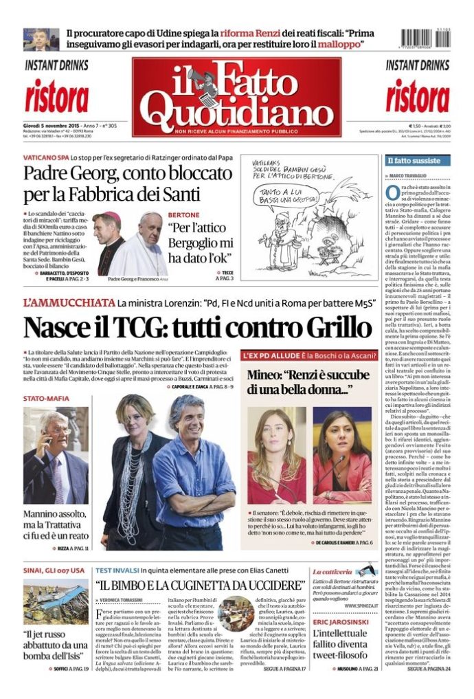 Copertina di giovedì 5 novembre 2015