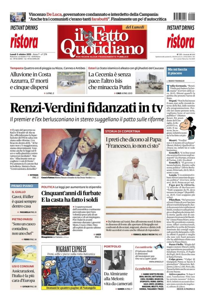 Copertina di lunedì 5 ottobre 2015