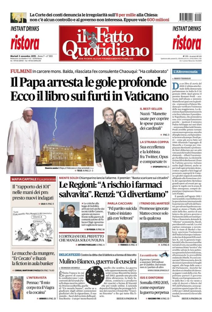 Copertina di martedì 3 novembre 2015