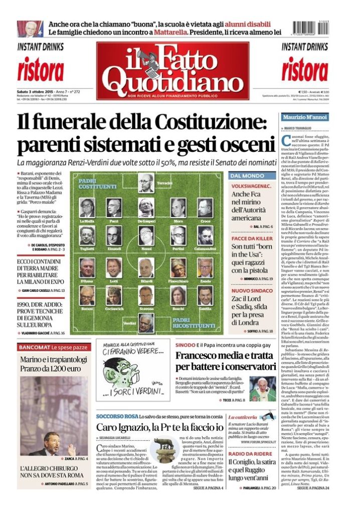 Copertina di sabato 3 ottobre 2015