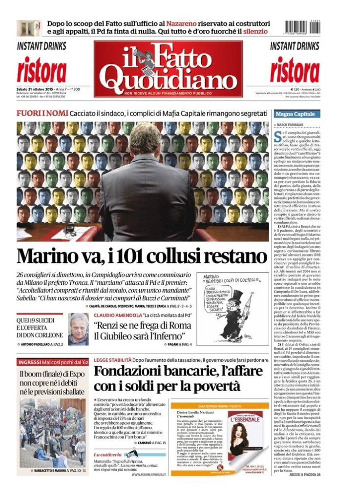 Copertina di sabato 31 ottobre 2015