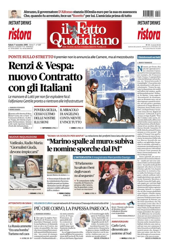 Copertina di sabato 7 novembre 2015