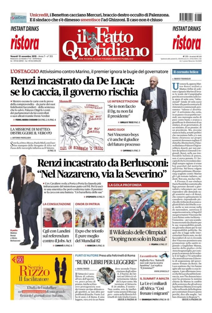 Copertina di venerdì 13 novembre 2015