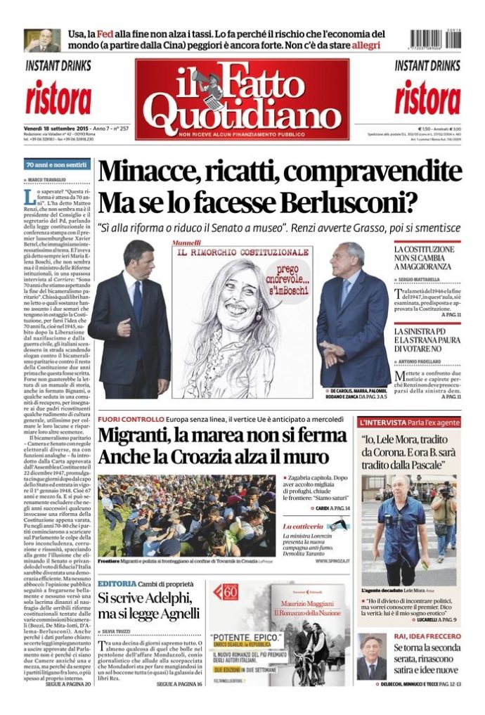 Copertina di venerdì 18 settembre 2015