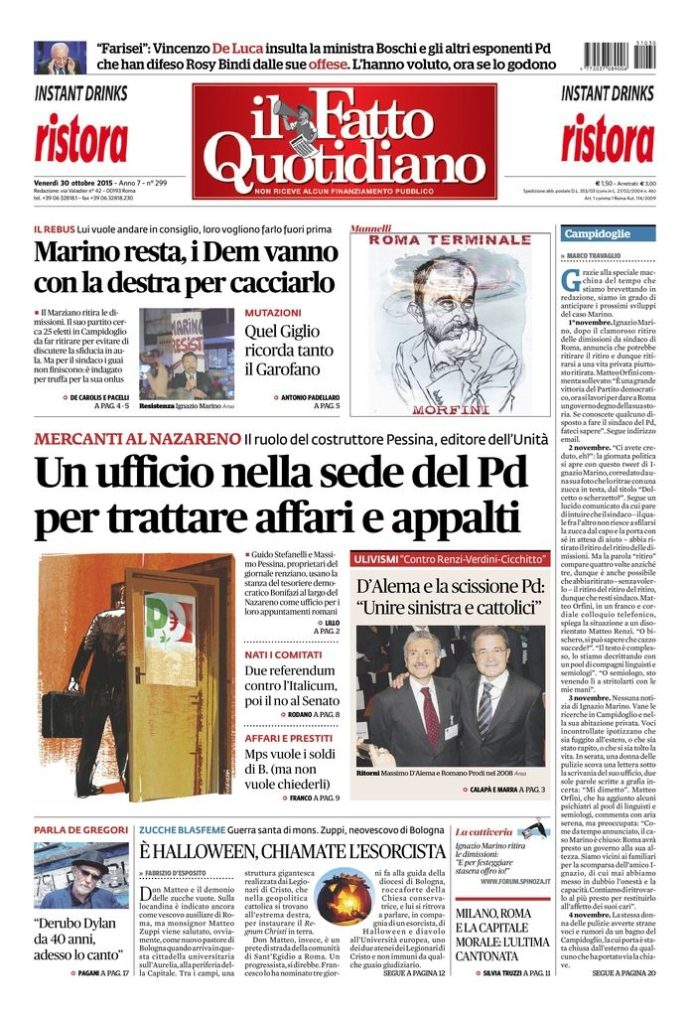 Copertina di venerdì 30 ottobre 2015