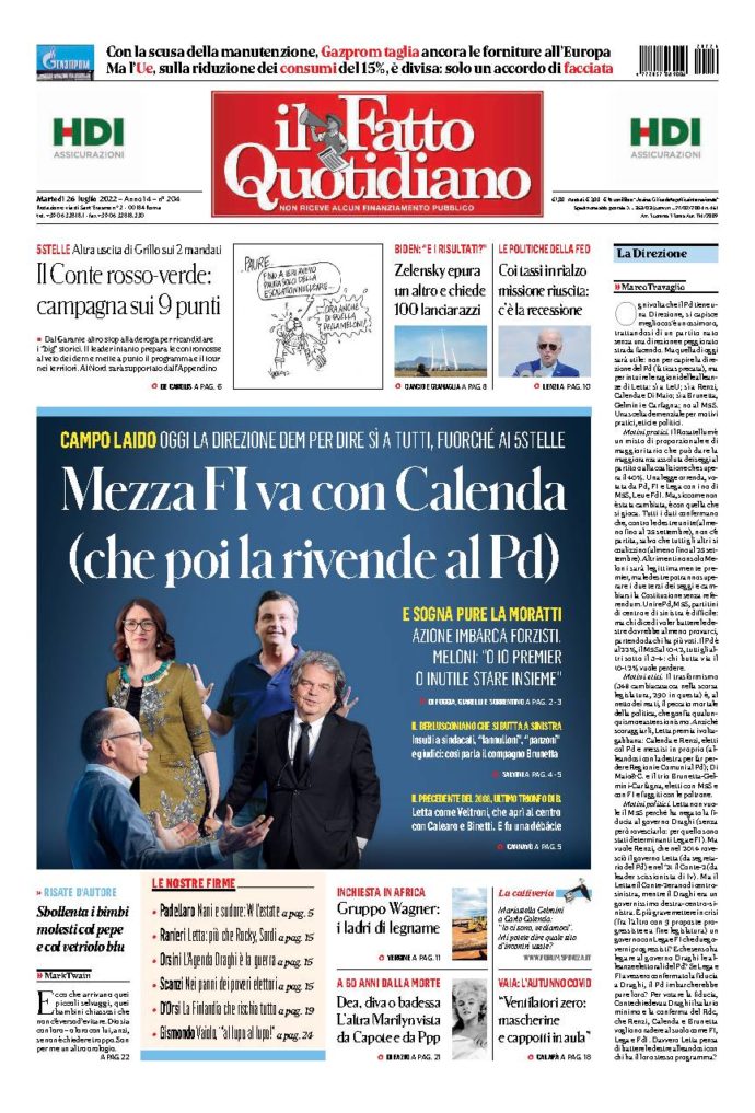 Copertina di martedì 26 Luglio 2022