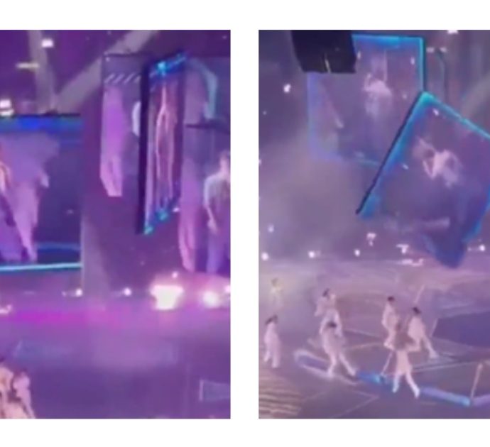Maxi schermo si stacca durante il concerto di una boyband e crolla sui ballerini: le immagini sono scioccanti