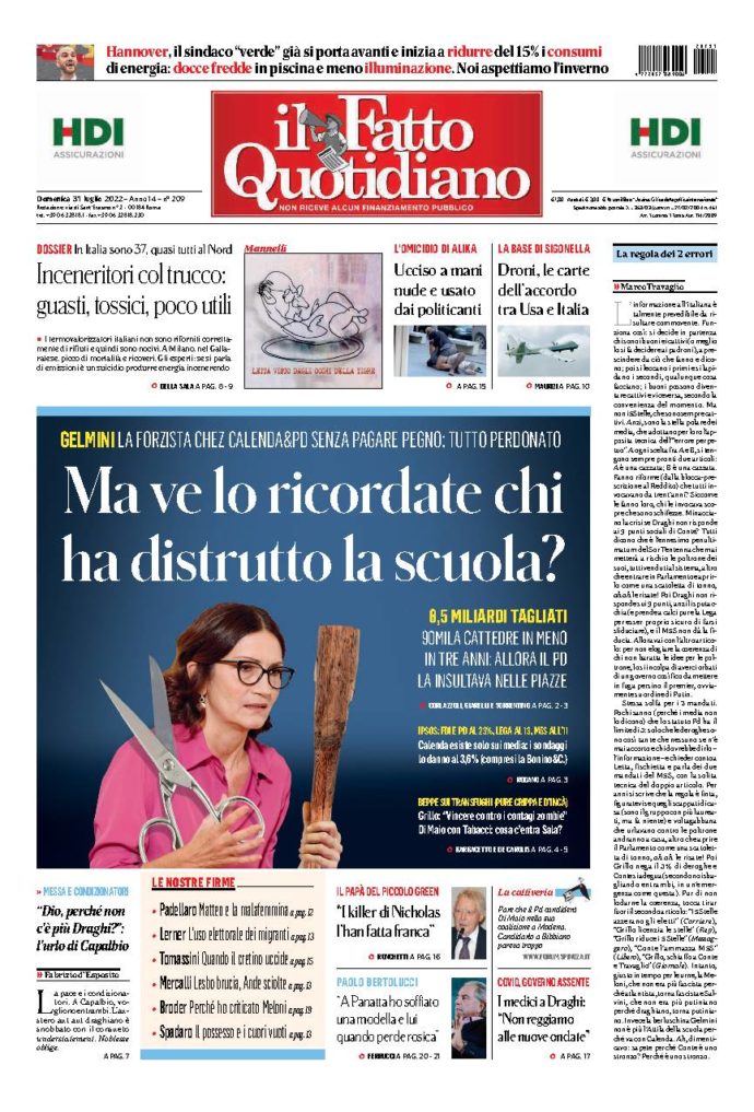 Copertina di domenica 31 Luglio 2022