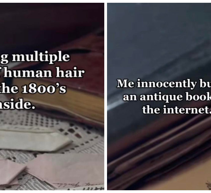 Ordina online un libro antico e ci trova dentro delle ciocche di capelli: la macabra scoperta della tiktoker. Il web si scatena: “I trofei di un serial killer del 1800”, “Fai il DNA”