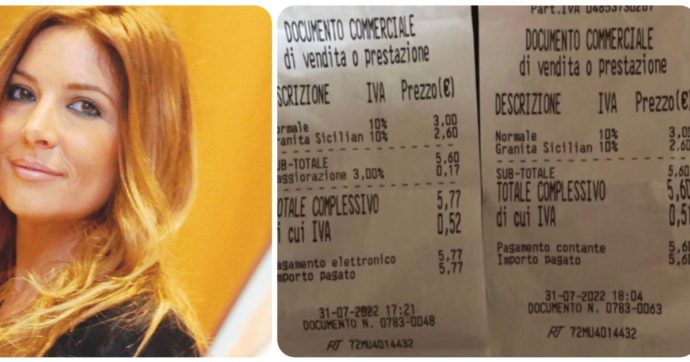 Selvaggia Lucarelli: “Il gelato pagato col pos è più caro del 3%”. Pubblica gli scontrini e scoppia il caso, il gestore replica così