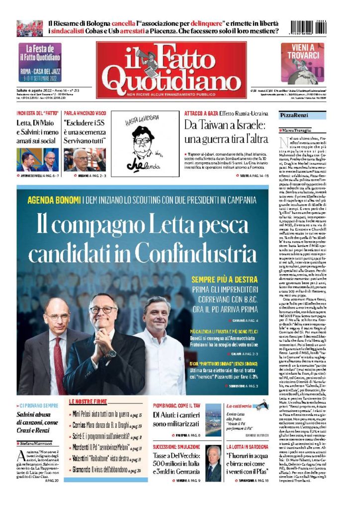 Copertina di sabato 6 Agosto 2022