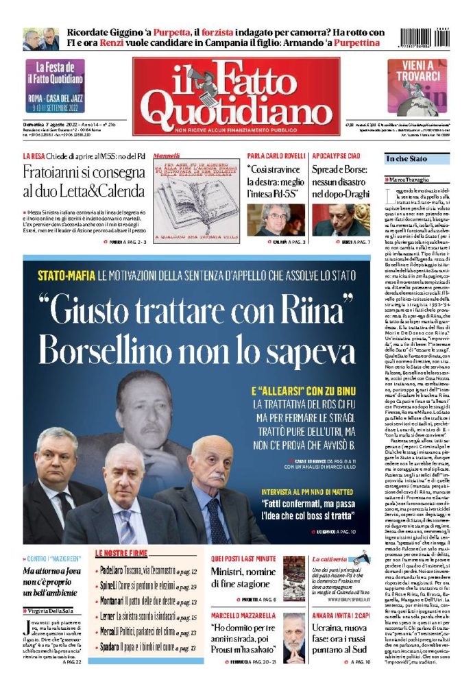 Copertina di domenica 7 Agosto 2022