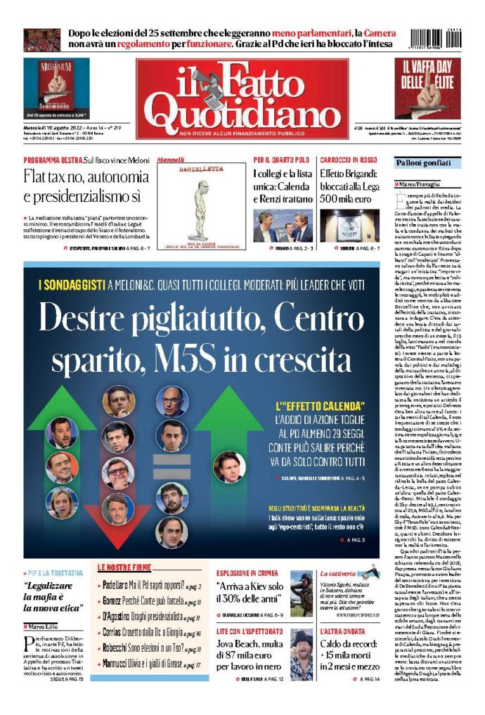 Copertina di mercoledì 10 Agosto 2022