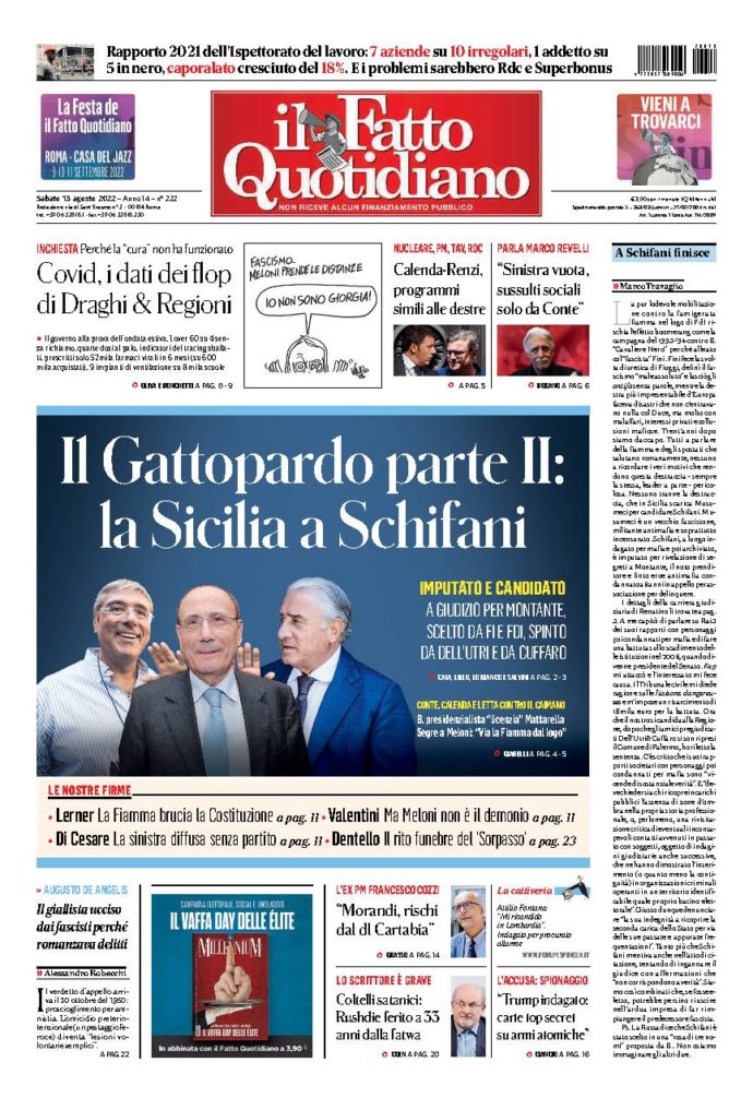 Copertina di sabato 13 Agosto 2022