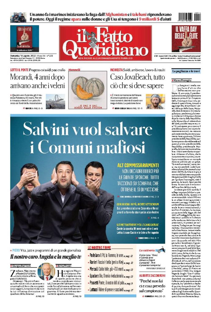 Copertina di domenica 14 Agosto 2022