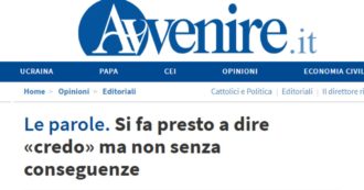 Copertina di Il quotidiano della Cei Avvenire contro il “Credo” di Salvini. “No a strumentalizzazioni della religione”. Salvini: “E’ una fede laica”