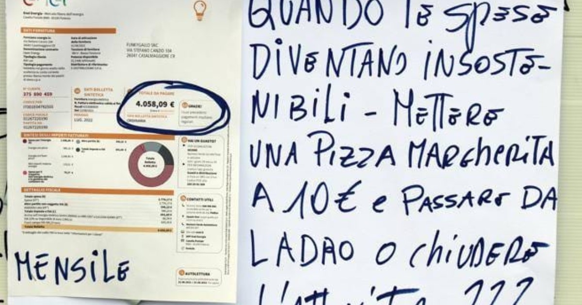 Bolletta della luce sul menù e la pizza margherita vola a 10 euro. La provocazione del ristoratore: “O passo da ladro o chiudo l’attività”