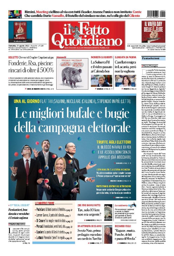 Copertina di domenica 21 Agosto 2022