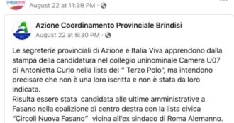 La candidata pugliese di Azione-Italia Viva che nessuno dei partiti conosce: “Né iscritta né indicata. Era in una civica vicina ad Alemanno”