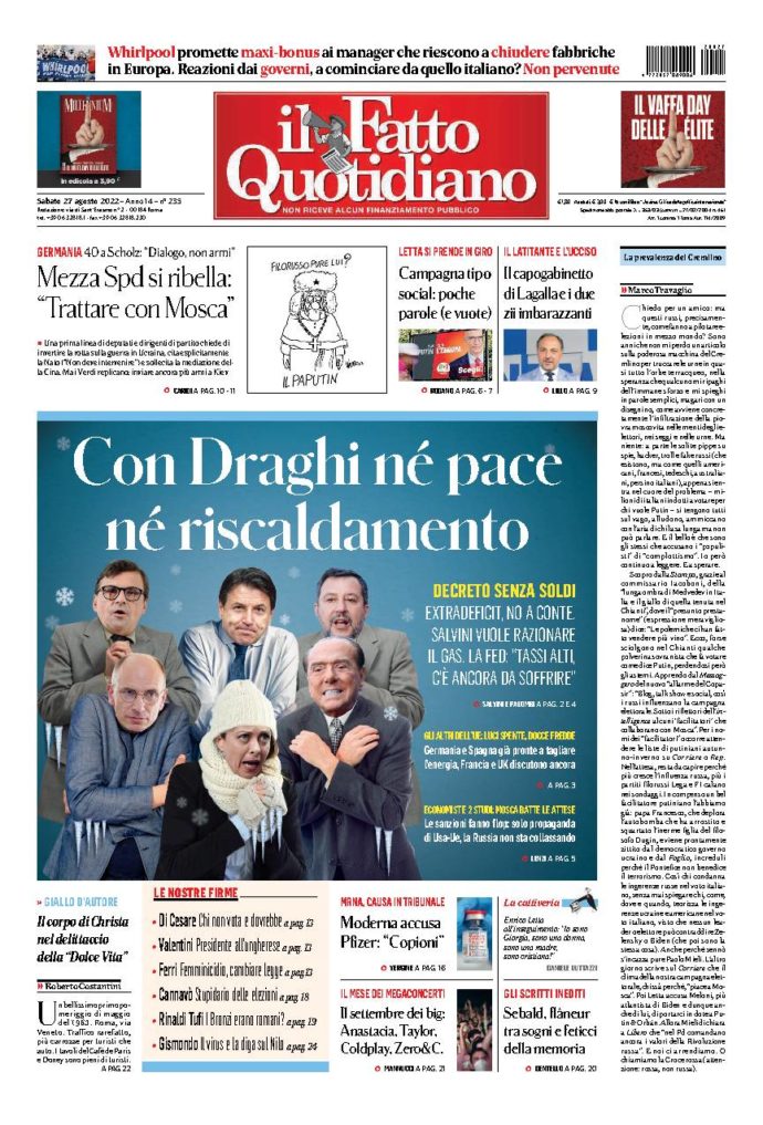 Copertina di sabato 27 Agosto 2022