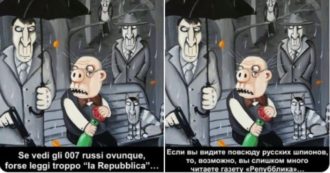Copertina di L’ambasciata russa risponde all’inchiesta sulla spia di Mosca nella base Nato di Napoli con un meme: “Vedi 007? Leggi troppo Repubblica”
