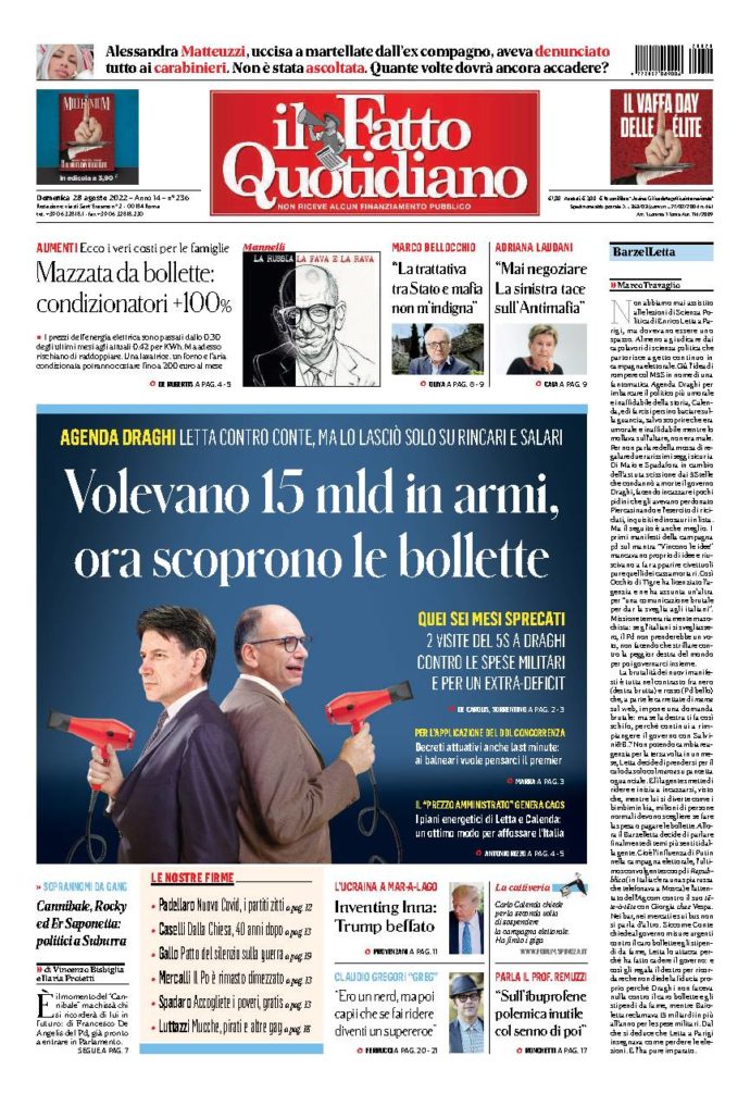 Copertina di domenica 28 Agosto 2022