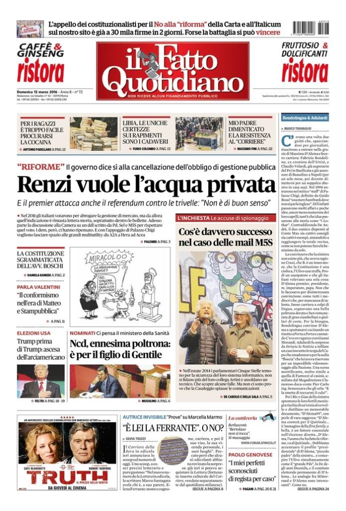 Copertina di domenica 13 marzo 2016