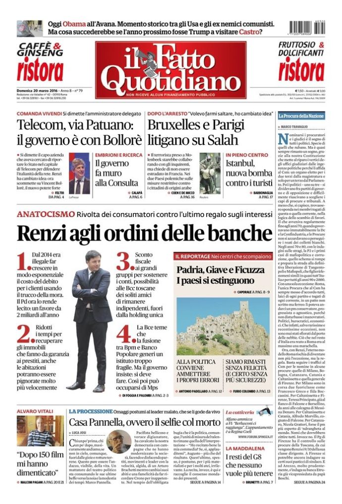 Copertina di domenica 20 marzo 2016