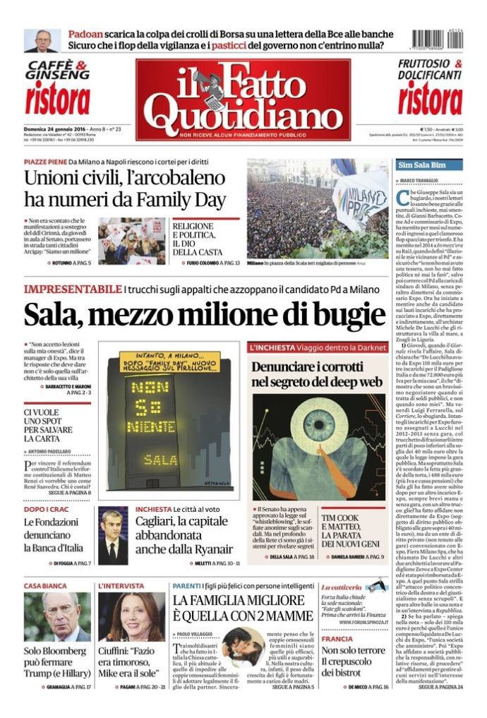 Copertina di domenica 24 gennaio 2016