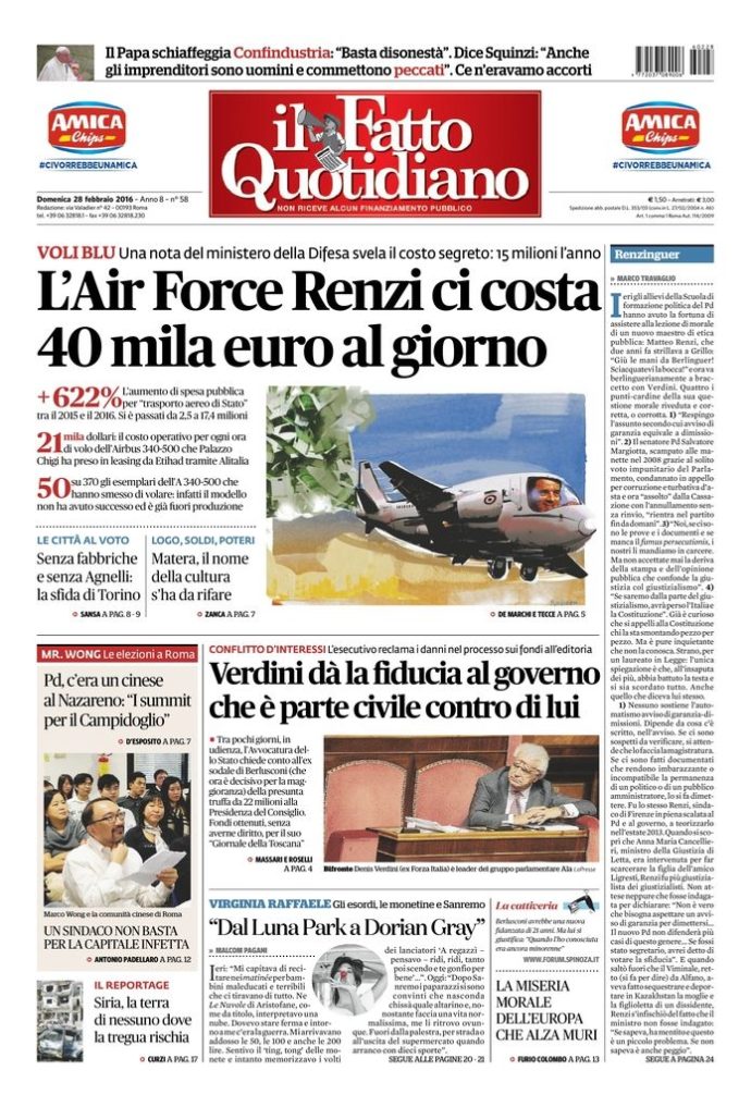 Copertina di domenica 28 febbraio 2016