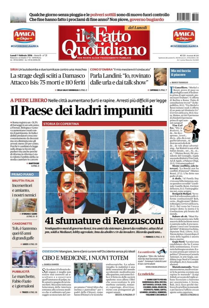 Copertina di lunedì 1 febbraio 2016