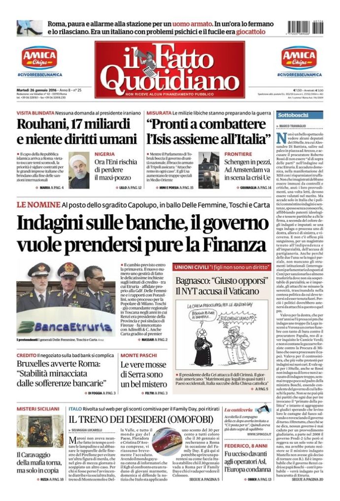 Copertina de Il Fatto Quotidiano di Mar 26 Gennaio 2016