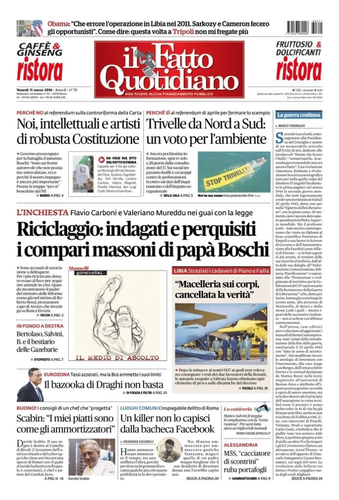 Copertina di venerdì 11 marzo 2016