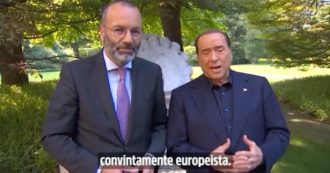 Copertina di Berlusconi prova a rassicurare i moderati e posta un video con il presidente del Ppe Weber: “Noi custodi di un governo europeista”