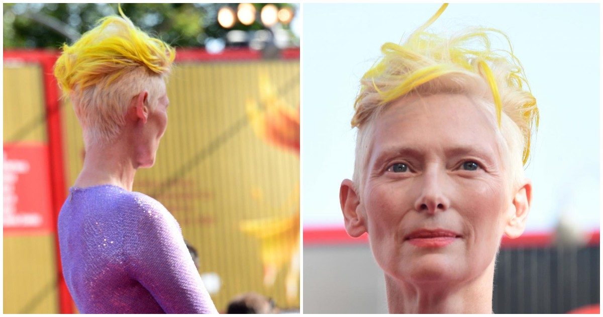 Venezia 79, Tilda Swinton spiazza tutti con il taglio di capelli giallo fluo: ecco il significato dietro questo look