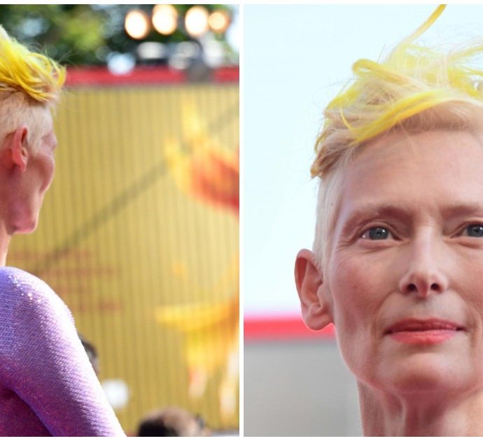 Venezia 79, Tilda Swinton spiazza tutti con il taglio di capelli giallo fluo: ecco il significato dietro questo look